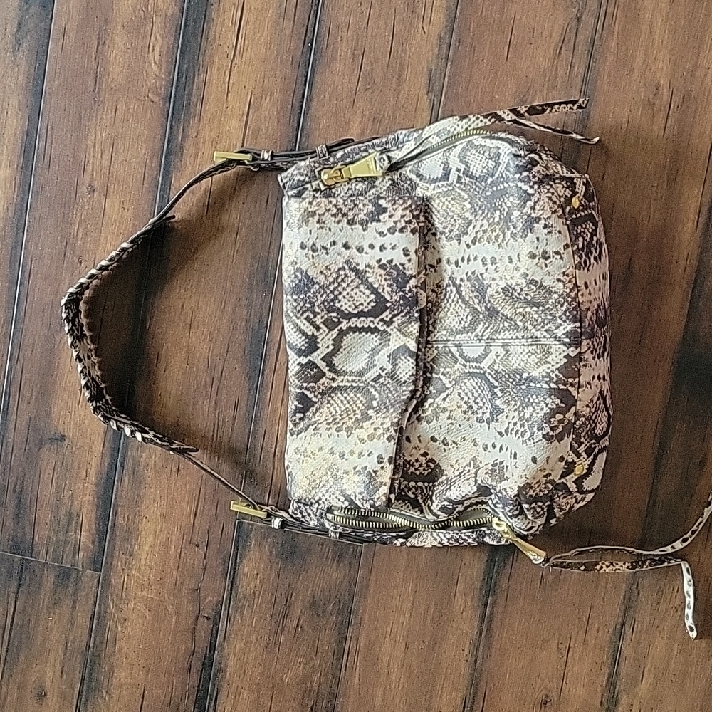 Aimee Kestenberg Snake Print Shoulder Bag in Brown and Cream